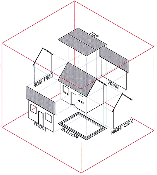 Orthographic projections of a house, Image by Kenny (Chris) on designbuildings.co.uk/