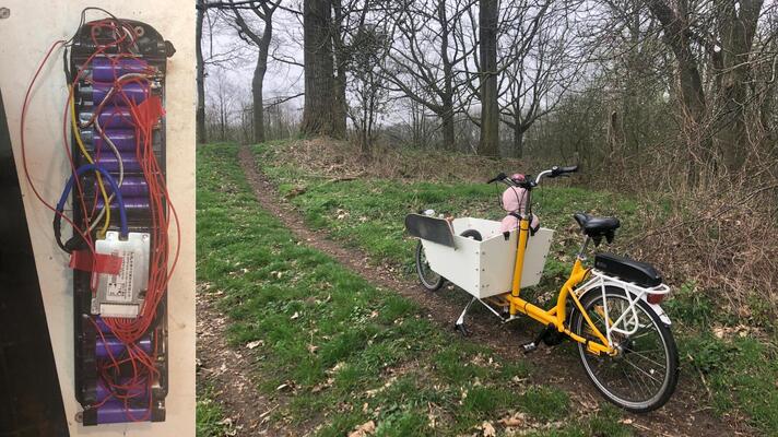 The BMS wires make a mess (left), but cycling up a small inclinde in easy again (right)