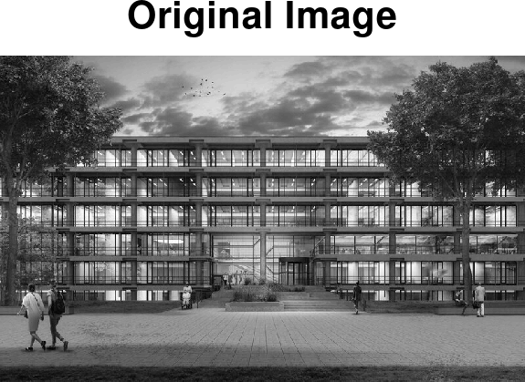 An example image in grey-scale data, showing an impression of the entrance of a future renovated Gemini building