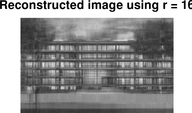 A reconstruction using the 16 most prominent singular vectors.